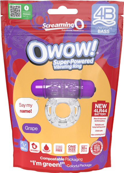 ScreamingO Owow 4B Low Pitch Bass Bullet Vibrating Cock Ring Grape