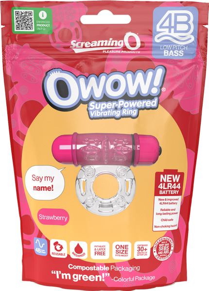 ScreamingO Owow 4B Low Pitch Bass Bullet Vibrating Cock Ring Strawberry