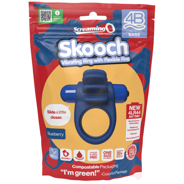 ScreamingO 4B Low Pitch Bass Skooch Vibrating Cock Ring with Flexible Fins - Blue