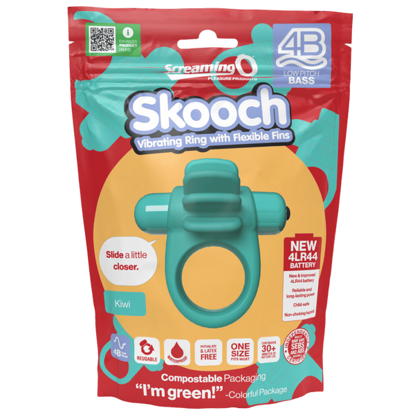 ScreamingO 4B Low Pitch Bass Skooch Vibrating Cock Ring with Flexible Fins - Kiwi