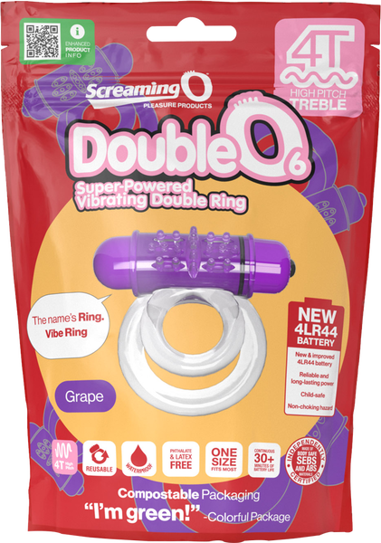 ScreamingO Double O 6 4T High Pitch Treble Bullet Vibrating Cock Ring Grape