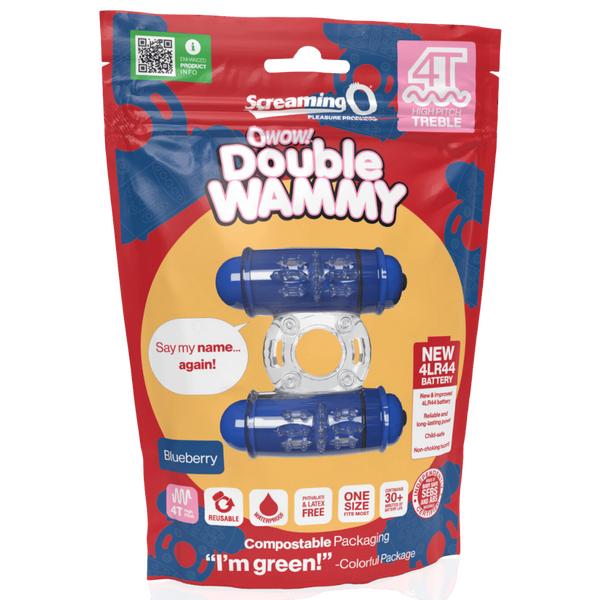 ScreamingO 4T Double Wammy Vibrating Cock Ring - Blueberry