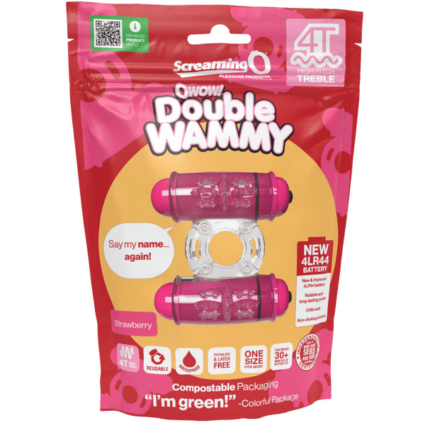 ScreamingO 4T Double Wammy Vibrating Cock Ring - Strawberry