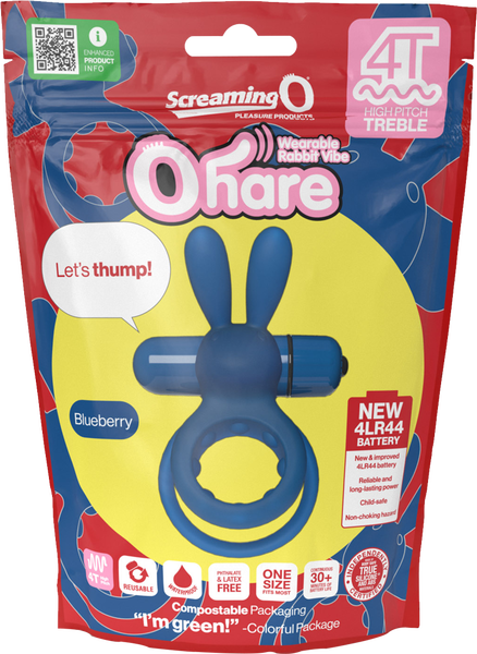 ScreamingO Ohare 4T High Pitch Treble Bullet Vibrating Cock Ring Blueberry