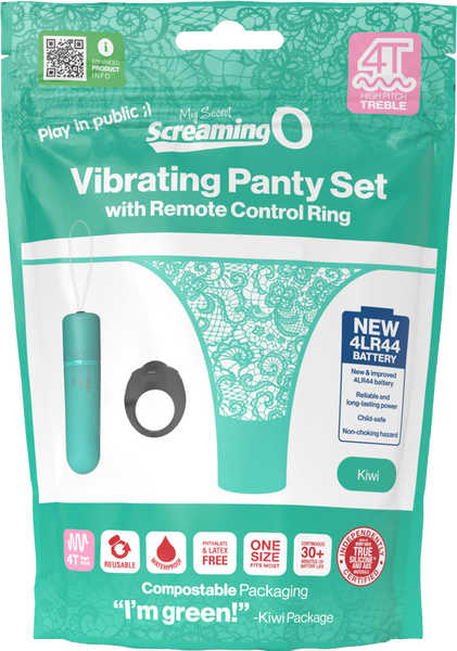 ScreamingO Vibrating Panty Set w Remote Ring 4T High Pitch Treble Kiwi