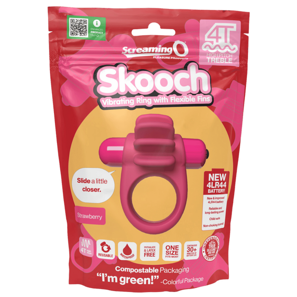 ScreamingO 4T High Pitch Treble Skooch Vibrating Cock Ring with Flexible Fins - Strawberry