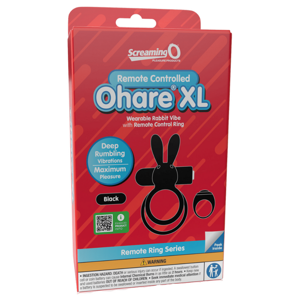 ScreamingO Ohare XL Wearable Rabbit Vibe with Remote Control Ring Black