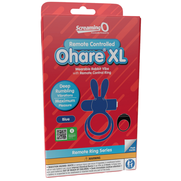 ScreamingO Ohare XL Wearable Rabbit Vibe with Remote Control Ring Blue