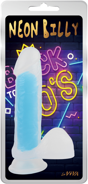 La Viva Neon Billy Dildo Dong w Suction Cup Glow Blue