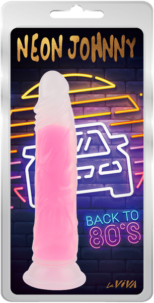 La Viva Neon Johnny Dildo Dong w Suction Cup Glow Pink