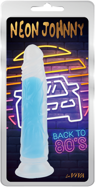 La Viva Neon Johnny Dildo Dong w Suction Cup Glow Blue