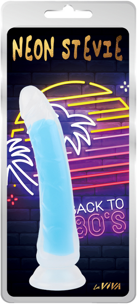 La Viva Neon Stevie Dildo Dong w Suction Cup Glow Blue