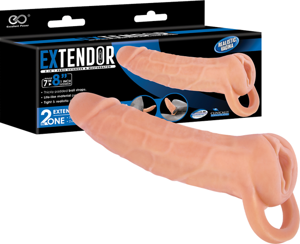 Excellent Power Extendor 2 in 1 Penis Extender & Masturbator Sleeve 8" Flesh