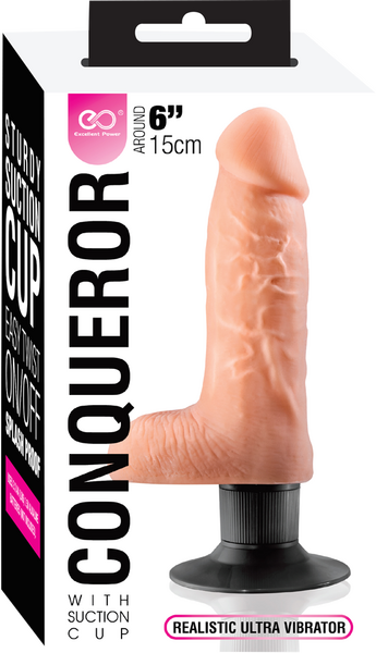 Excellent Power Conqueror 6" (15cm) Vibrating Dildo Flesh w Suction Cup