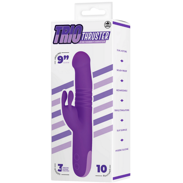 NMC Trio Thruster 3 In 1 Silicone Rotating Thrusting Rabbit Vibrator Purple