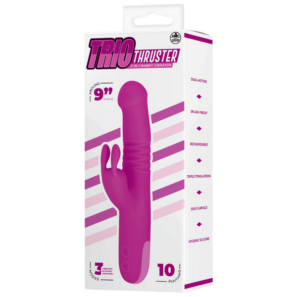 NMC Trio Thruster 3 In 1 Silicone Rotating Thrusting Rabbit Vibrator Pink