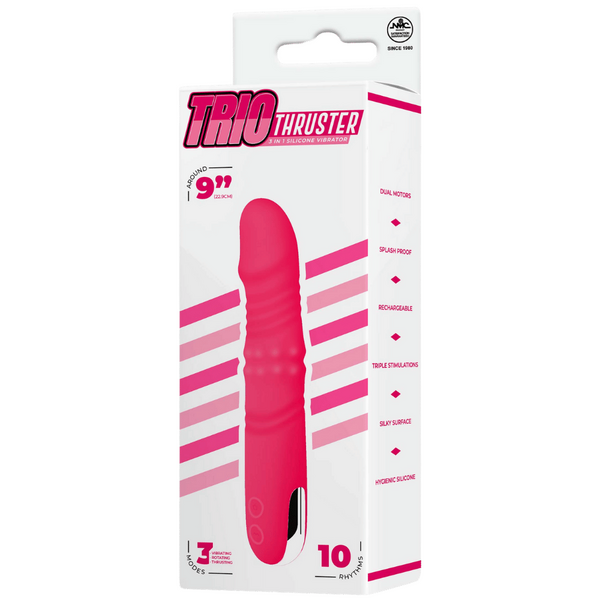 NMC Trio Thruster 3 In 1 Silicone Rotating Beads Thrusting Vibrator Pink