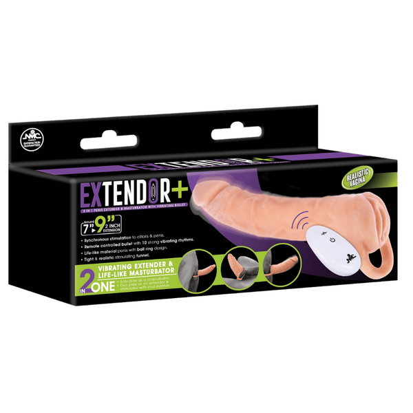 Excellent Power 2 in 1 Vibrating Extendor & Masturbator Sleeve 9" Flesh w Remote Control II