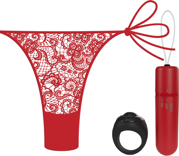 ScreamingO Vibrating Panty Set w Remote Ring 4T High Pitch Treble Red