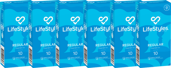 LifeStyles Regular 10 Condoms 54mm - 6x10 boxes - 6 Pack (60 Condoms)