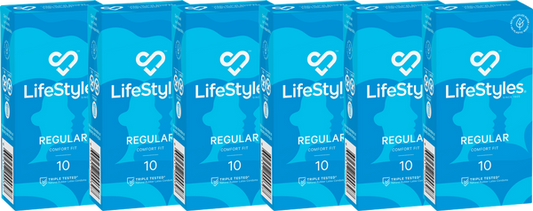 LifeStyles Regular 10 Condoms 54mm - 6x10 boxes - 6 Pack (60 Condoms)