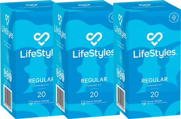 LifeStyles Regular Condoms 53mm - 3x20 boxes - 3 Pack (60 Condoms)