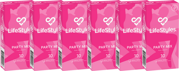 LifeStyles Party Mix Condoms 53mm - 6x10 boxes - 6 Pack (60 Condoms)