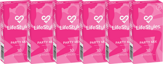 LifeStyles Party Mix Condoms 53mm - 6x10 boxes - 6 Pack (60 Condoms)