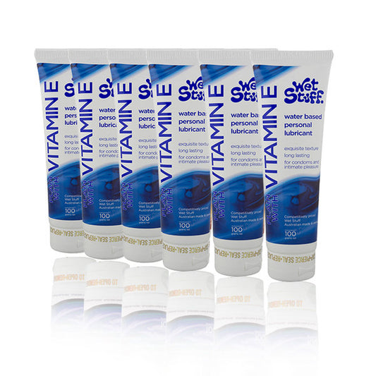 Wet Stuff Plain with Vitamin E Water Based Edible Lube Lubricant 6x100g - 6 Pack