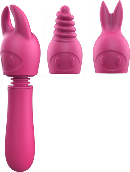 Excellent Power Tip Frenzy Vibrating Wand with 3 Interchangeable Trips Pink