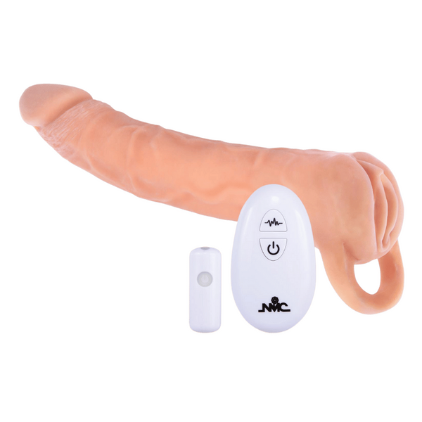 Excellent Power 2 in 1 Vibrating Extendor & Masturbator Sleeve 9" Flesh w Remote Control II