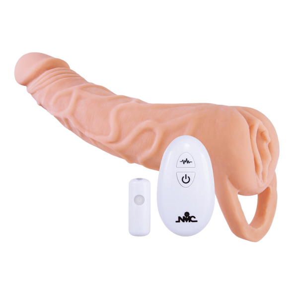 Excellent Power 2 in 1 Vibrating Extendor & Masturbator Sleeve 9" Flesh w Remote Control I