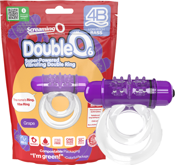 ScreamingO Double O 6 4B Low Pitch Bass Vibrating Cock Ring Grape