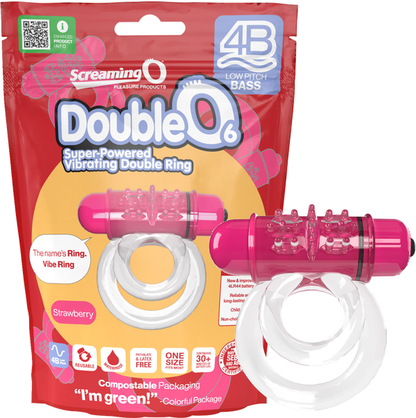 ScreamingO Double O 6 4B Low Pitch Bass Vibrating Cock Ring Strawberry