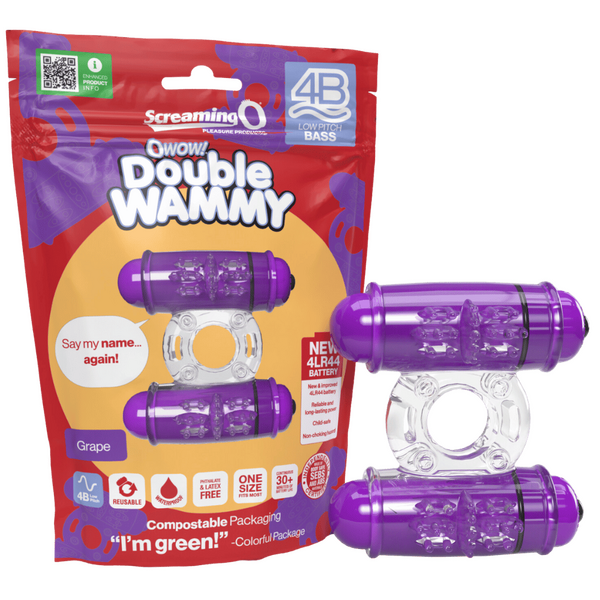 ScreamingO 4B Low Pitch Bass Double Wammy Vibrating Cock Ring - Grape