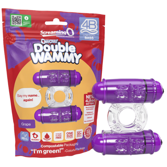 ScreamingO 4B Low Pitch Bass Double Wammy Vibrating Cock Ring - Grape