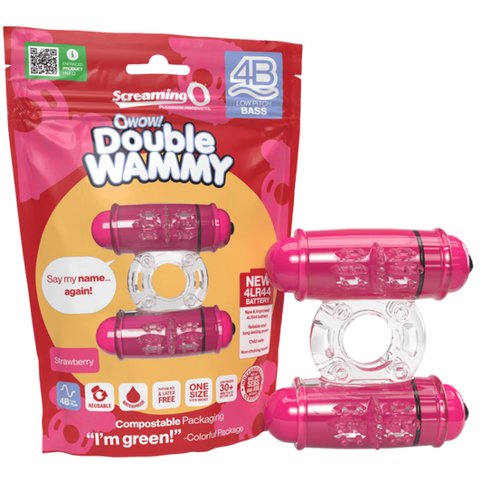 ScreamingO 4B Low Pitch Bass Double Wammy Vibrating Cock Ring - Strawberry