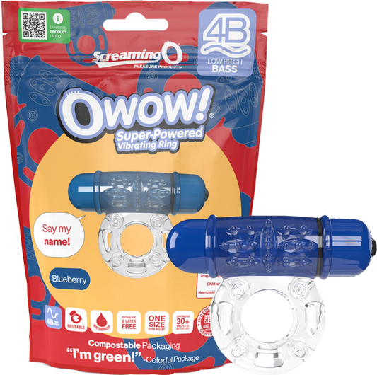 ScreamingO Owow 4B Low Pitch Bass Bullet Vibrating Cock Ring Blueberry