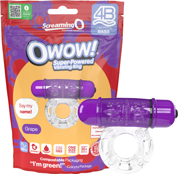 ScreamingO Owow 4B Low Pitch Bass Bullet Vibrating Cock Ring Grape