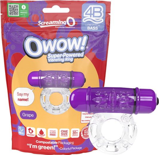 ScreamingO Owow 4B Low Pitch Bass Bullet Vibrating Cock Ring Grape