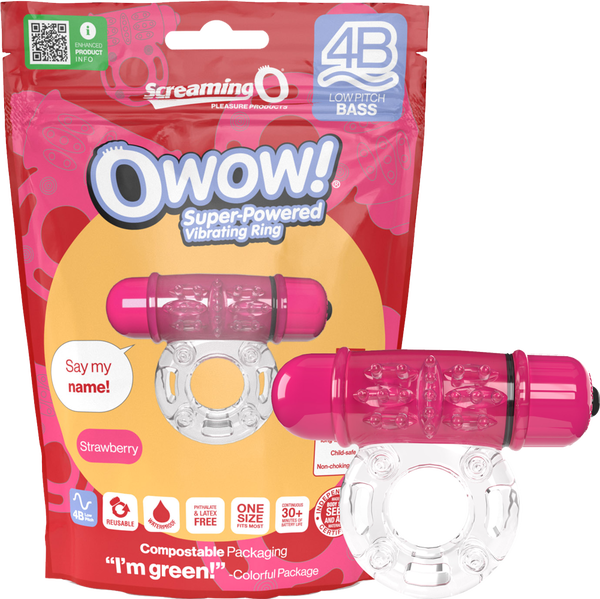 ScreamingO Owow 4B Low Pitch Bass Bullet Vibrating Cock Ring Strawberry