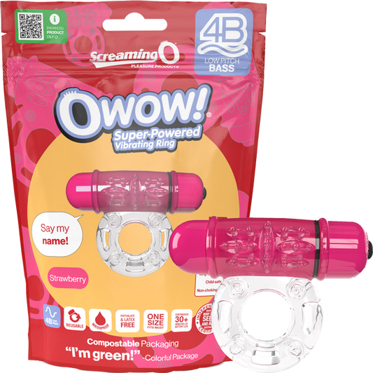 ScreamingO Owow 4B Low Pitch Bass Bullet Vibrating Cock Ring Strawberry