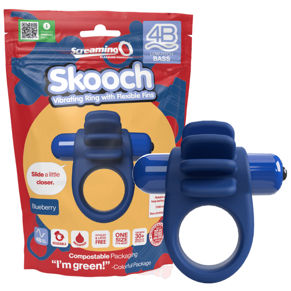 ScreamingO 4B Low Pitch Bass Skooch Vibrating Cock Ring with Flexible Fins - Blue