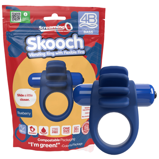 ScreamingO 4B Low Pitch Bass Skooch Vibrating Cock Ring with Flexible Fins - Blue