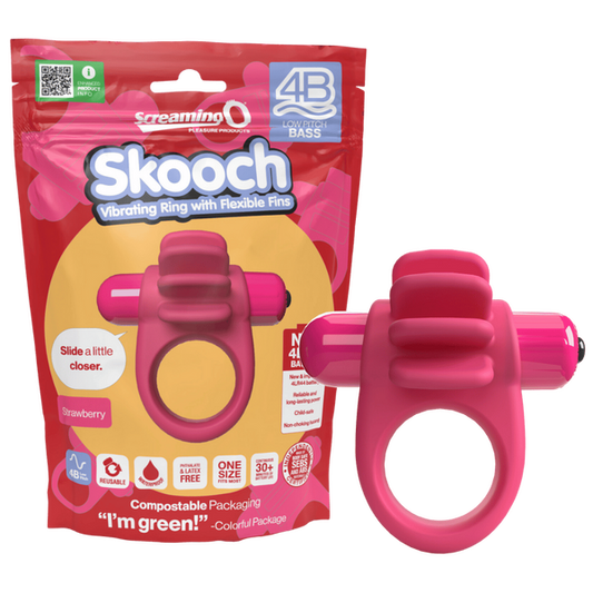 ScreamingO 4B Low Pitch Bass Skooch Vibrating Cock Ring with Flexible Fins - Strawberry