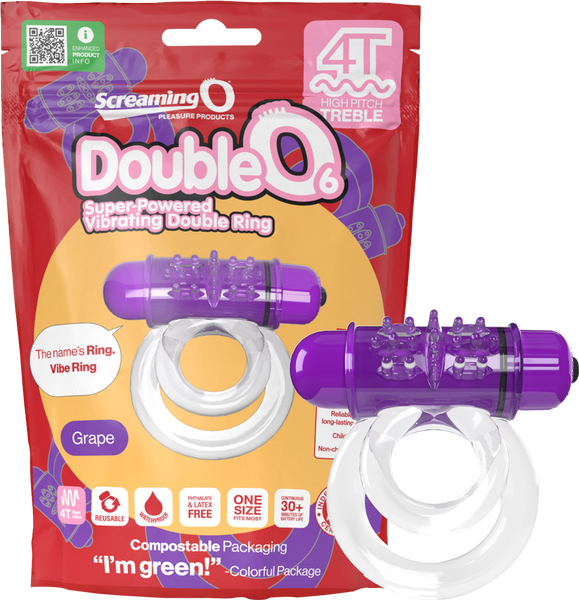 ScreamingO Double O 6 4T High Pitch Treble Bullet Vibrating Cock Ring Grape