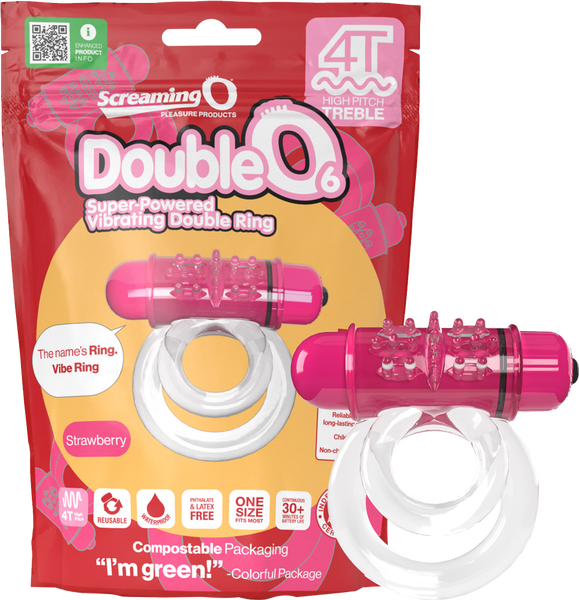 ScreamingO Double O 6 4T High Pitch Treble Bullet Vibrating Cock Ring Strawberry