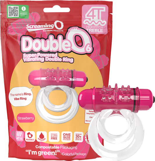 ScreamingO Double O 6 4T High Pitch Treble Bullet Vibrating Cock Ring Strawberry