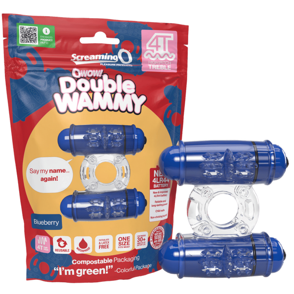 ScreamingO 4T Double Wammy Vibrating Cock Ring - Blueberry