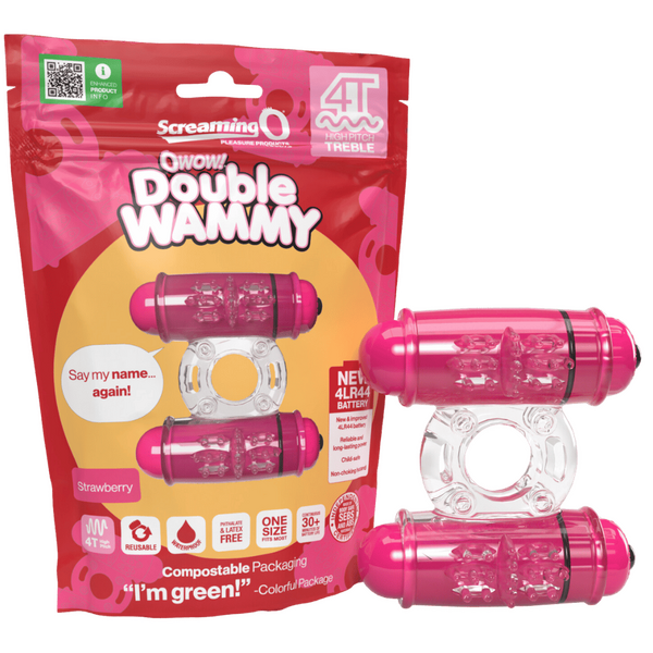 ScreamingO 4T Double Wammy Vibrating Cock Ring - Strawberry